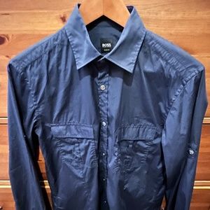Hugo Boss Men's Small Slim Fit Navy Blue Button Down Shirt